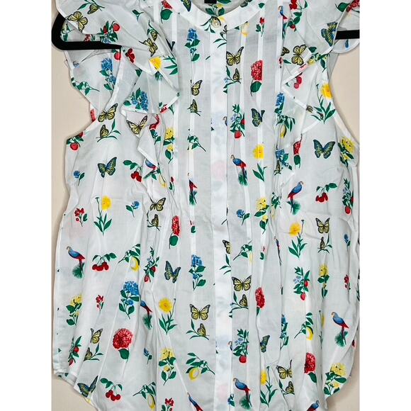 NWT Ann Taylor Sleeveless Floral Butterfly Bird Blouse Size MEDIUM - Picture 3 of 7